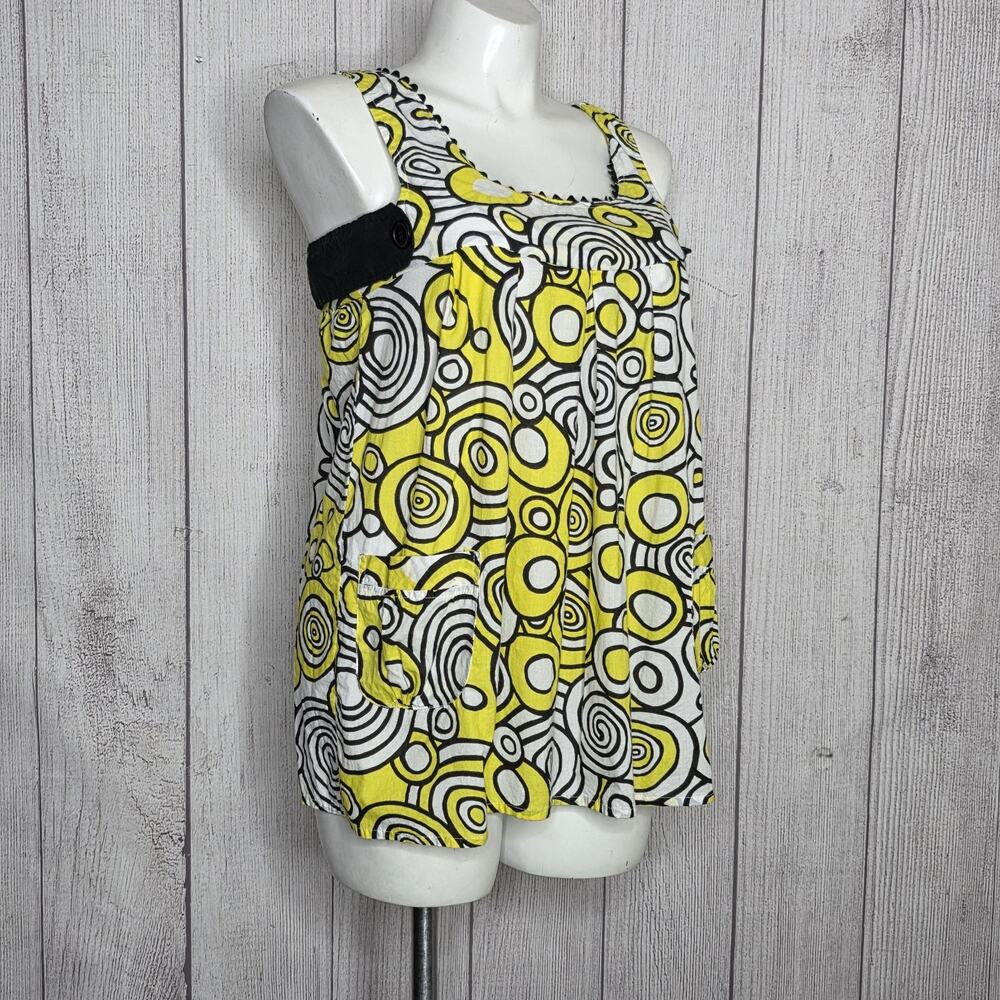 Mod Circle Print Tunic Top, Yellow & Black Retro Twiggy - XL